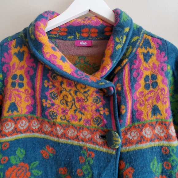 IVKO For Anthropologie Floral Pattern Cardigan Teal Sweater Made in Serbia M - Picture 5 of 10
